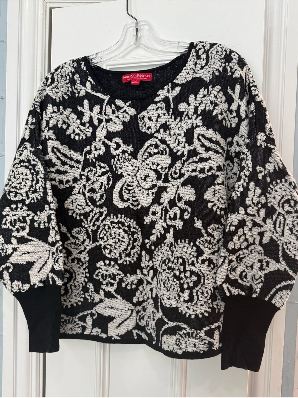 Krimson Klover Black & White Floral Crewneck Sweater